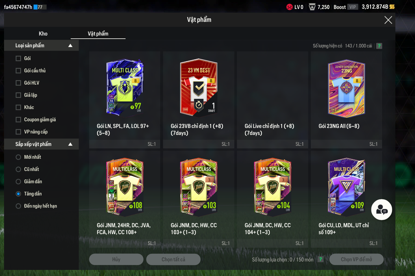 Acc FIFA #MỞ THẺ 150K ( MUA LẠI XÁC 20K ) 